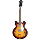 Epiphone’s Best-Selling Archtop and a Rock ‘N’ Roll Legend1961年以来、カジノはエピフォンの伝説的なベストセラー・アーチトップとして、ロックン ロールのスタンダードであり続けています。 カジノは1961年の発売当初、ミシガン州カラマ ズーの新工場で設計・生産された新しいシンライン・アーチトップ・シリーズ内の1モデルに 過ぎませんでした。その工場は、かつてのライバルであり当時パートナーシップ関係を結んだばかりのギブソンと共用する環境でした。その後、ローリング・ストーンズの1965年のアメリカツアー中、シカゴのチェス・レコード で“Satisfaction”のデモを録音する際にキース・リチャーズがカジノを使用したことで状況 は一変して行きます。ハウリン・ウルフは最初のイギリスツアーでカジノを使用して TV番組 サンク・ユア・ラッキースターズ に出演しました。その直後、ビートルズのジョン・レノン“ ”とジョージ・ハリスンは1966年のワールドツアーのためにカジノを購入し、その後の状況は皆さんご存知の通りです。 エピフォン PRO P-90ドッグイアー・シングルコイル・ピック アップ、5層メイプルボディを採用。ナチュラル、ヴィンテージ・サンバーストの 2色をライ ンアップ。エピフォン・プレミアムギグバッグが付属となります。Body Style：ArchtopBody Shape：CasinoBody Material：Layered MapleBinding：Single-ply Top, Back, and NeckBody Finish：GlossProfile：SlimTaper 60s CScale Length：628.65 mm / 24.75 inFingerboard Material：LaurelFingerboard Radius：304.8 mm / 12 inFret Count：22Frets：Medium JumboNut Material：Graph TechNut Width：43.0 mm / 1.692 inJoint：16th Fret Neck JointFinish：NickelBridge：LockTone Tune-O-MaticTailpiece：Diamond TrapezeTuning Machines：Epiphone Vintage DeluxePickguard：3-ply Casino with Metal "E"Truss Rod：AdjustableTruss Rod Cover：2-ply Cresecent Bullet with "E" LogoControl Knobs：Gold Top Hat with Silver InsertsSwitch Tip：CreamSwitch washer：NoneStrap Buttons：2Pickup Covers：Nickel DogearNeck Pickup：Epiphone PRO P-90Bridge Pickup：Epiphone PRO P-90Controls：2 Volume, 2 TonePickup Selector：3-way ToggleOutput Jack：1/4"Strings Gauge：.010, .013, .017, .026, .036, .046Case：Gig Bag Included付属品：ギグバッグ、保証書