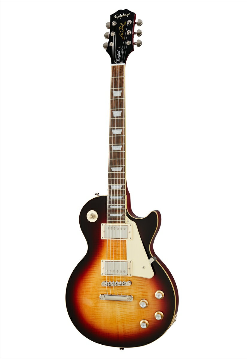 ヴィンテージトーンを生むプロバッカーPU搭載！“Inspired by Gibson”コレクションから新たにリリースされたエピフォン・レスポール・スタンダード 60sは、往時のレスポール・サウンドを現代に蘇らせています。王道のマホガニーボディにメイプルトップの材構成、Grover製ロトマチック・チューナー、CTSエレクトロニクスとProBuckerハムバッカーによるパーツ構成といった堅実な仕様群がギタープレイヤーを強力にサポートします。エピフォンとレス・ポール氏（偉大なギタリスト〜ミュージシャンであり発明家!!）の長い友情関係は1940年にまで遡ります。若きレス・ポール氏は、当時マンハッタンにあったエピフォン工房で夜な夜な試作を重ね、世界初のソリッドボディ・エレクトリックギターのひとつと言われる"the Log"を作り上げました。そして"the Log”での成果が後々、今日も多くのギタープレイヤーにとって最上のエレクトリックギターとして垂涎の的である、レスポール・モデルの開発・誕生へと反映されていったのです。Body Style：Les PaulBody Shape：Les PaulBody Material：MahoganyTop：AA Flame MapleBinding：CreamBody Finish：GlossProfile：SlimTaper 60s CScale Length：628.65 mm / 24.75 inFingerboard Material：LaurelFingerboard Radius：304.8 mm / 12 inFret Count：22Frets：Medium JumboNut Material：Graph TechNut Width：43.0 mm / 1.692 inInlays：Pearloid TrapezoidJoint：Glued inFinish：NickelBridge：LockTone ABR Tune-o-maticTailpiece：StopbarTuning Machines：Grover Rotomatic 18:1Pickguard：creamTruss Rod：AdjustableTruss Rod Cover："Bell Shaped"; 2-layer (Black/White); 60s era EControl Knobs：Gold insert knobs with nickel plated dial pointersStrap Buttons：2Pickup Covers：NickelNeck Pickup：ProBucker 2Bridge Pickup：ProBucker 3Controls：2 Volume, 2 Tone, CTS potentiometersPickup Selector：3-way Epiphone toggleOutput Jack：1/4"Strings Gauge：.010, .013, .017, .026, .036, .046付属品：ギグバッグ、保証書