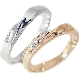結婚指輪 ペアリング マリッジリング ピンクゴールド ホワイトゴールドK18 ダイヤモンド 指輪 ペア2本セット K18 ダイヤ 0.03ct【送料無料】