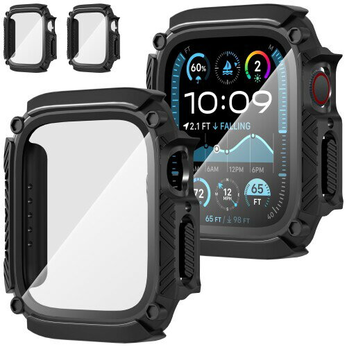 Suoman for Apple Watch Series 9/8/7 45mm保護ケース（2つ）アップルウォッチ45mmケース 鎧硬質PC一体型保護ケースfor iWatch 9/8/7 45mm保護カバー-ブラック+ブラック