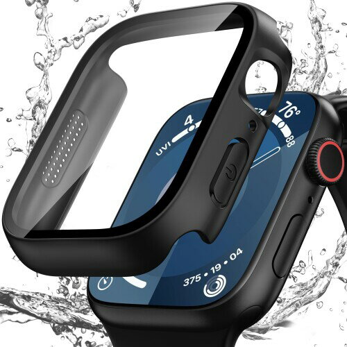 Kedoushi アップルウォッチ 防水 カバー 45mm 対応 Apple Watch Series 9 8 7 ケース 耐衝撃 こりよけの孔 全面保護 iWatch カバー(45 mm, ブラック)