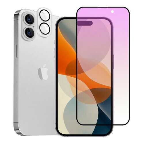 Hohotoon iphone16 plusガラスフィルム「ブルーライトカット」+ アイフォン 16 plus用カメラフィルム (1枚) 炭素繊維 3D全面保護 画面保護シート 「角割れ」防ぎ あいほん16 プラス強化ガラス 液