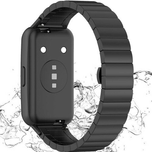 (Miimall) 対応Huawei Band 7 バンド 金属 ステンレス バンド 錆びにくい ファーウェイ バンド 7 ベルト 調節可能 ビジネス風 男女通用 調整工具付き（ブラック）