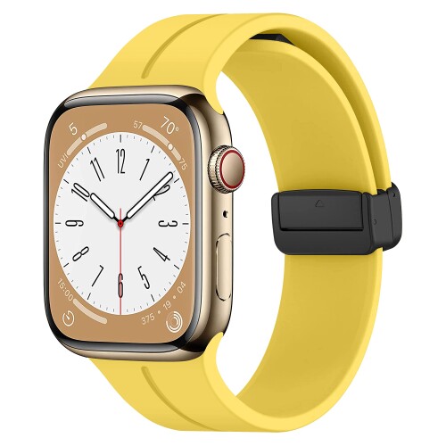 楽天まばし商店磁気バックルデザインウォッチバンドコンパチブル Apple Watch バンド 38mm 40mm 41mm、防水スポーツ調整可能で快適なソフトシリコンブレスレット iWatch シリーズ 8 7 6 5 4 3 2 1 SE 用 黄