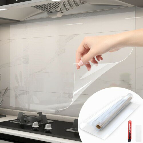 壁紙シール 透明シート 幅60cm(長さ5m) キッチン 壁紙 汚れ防止シート 油ハネ防止 透明保護シート 防水..