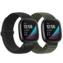 楽天まばし商店コンパチブル Fitbit versa 3/Fitbit Sense バンド、ナイロンスポーツバンドブレスレット通気性調節可能な軽量交換ストラップリストバンドアクセサリ （ダークブラック+アーミーグリーン）