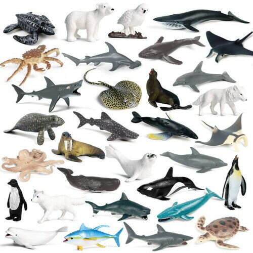 AAGWW 子供 模擬海洋動物模型 ミニサメ サメ イルカ カニ ペンギン 北極動物 セット クリスマス お正月プレゼント ミニ海洋動物 おもちゃ（北極動物模型-32個入）