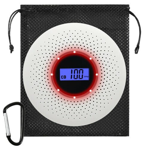 一酸化炭素チェッカー キャンプ用 キャンプアラーム 大音量警報音 メッシュ袋付 単3電池3本付 キャンプ アウトドア 車中泊 煙検知器 日本語説明書付