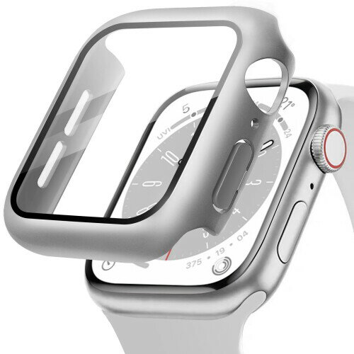 POLINK for Apple Watch用 ケース Series 10/9/8/7/6/5/4/SE2/SE 46mm PC素材 強化ガラス アップルウォッチ 保護用カバー 超薄型 高耐久 耐衝撃 高透過率 指紋防止 for Apple Watch用 カバー 全面保護 シルバー