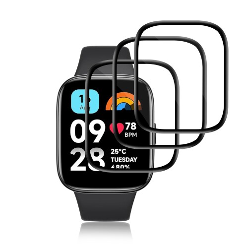 seninhi 対応 Xiaomi Redmi Watch 3 Active 用の フィルム Redmi Watch 3 Active 用の 保護フィルム カバー 画面 シート PET複合材 炭素繊維 3D曲面カバー キズ防止 撥油性 疎水性 耐衝撃 飛散防止 全面保護
