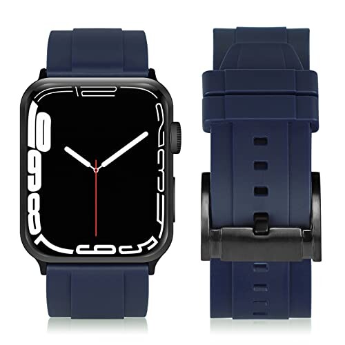 (ANGKMA) Apple Watch バンド41mm 40mm 38mm シリカゲル 交換ベルト Apple Watchシリーズ 8/7/6/5/4/3/2/1/SE,Ultra 対応 (38mm40mm41mm, 海軍青い/ブラックバックル)