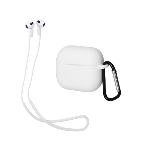 kwmobile ケース 2in1セット 対応: Apple AirPods 3 ケース ストラップ - シリコン 落下防止 ケースカバー白色/白色