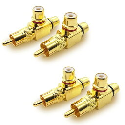 RERACO RCA 分配器 2分配 分岐 アダプタ 金メッキ オス メス ケーブル オーディオ 変換 プラグ 出力 端子 ペア (T型 4個セット)