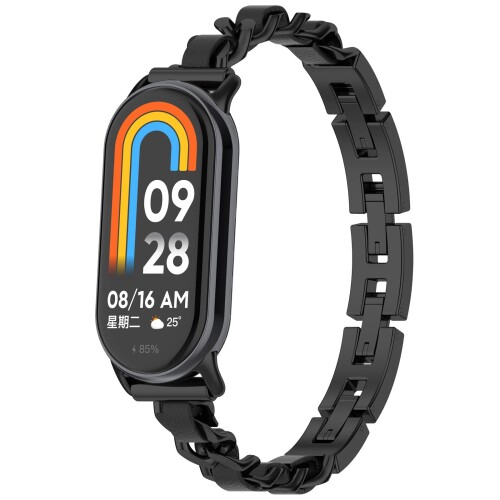 (RuenTech) 時計バンド 対応 Xiaomi band 8 バンド 調節可能 金属製バンド 交換バンド 脱着便利 男女共用 (ブラック)