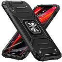 iPhone XR 用 ケース リング PC+TPU 米国軍事MIL標準取得 衝撃吸収 耐衝撃 落下防止 スタンド機能 二重構造 防塵 薄型 軽量 一体型 360度回転 全面保護カバー アイフォン 用 ケース 黒 W-KM-13-01