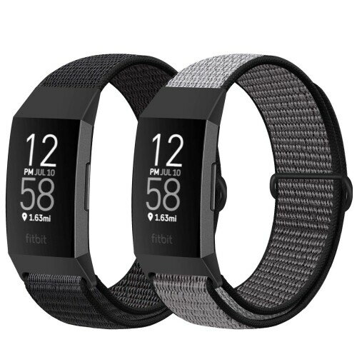 コンパチブル Fitbit Charge 4 / Fitbit Charge 3 / Charge 3 SE バンド、ナイロンスポーツバンドブレスレット通気性調節可能な軽量交換ストラップリストバンドアクセサリ (深い黒+アイアンアンカー