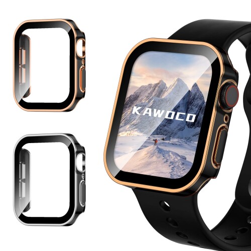 Kawoco アップルウォッチ 防水 カバー 保護 iWatch 42mm Series 10 直角エッデザイン apple watch 用 ケース 対応 42mm ブラック/ローズゴールド と ブラック/シルバー