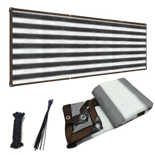 堅塁金物 ベランダ目隠し 1M*7M 遮光ネット グレーと白 プライバシー保護 日除けシェード 厚みを増した バルコニー マンション UVカット シェード 50CMごとに1つのロープ穴