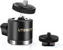 UTEBIT 自由雲台 360度 回転可能 ボールヘッド雲台 直径20mm ミニ小型雲台 1/4 ネジ ネジ付シュー ベース ライトスタンド パノラマ雲台 アルミ製 耐荷重2kg シュー付 ビデオ カメラ 三脚 一眼