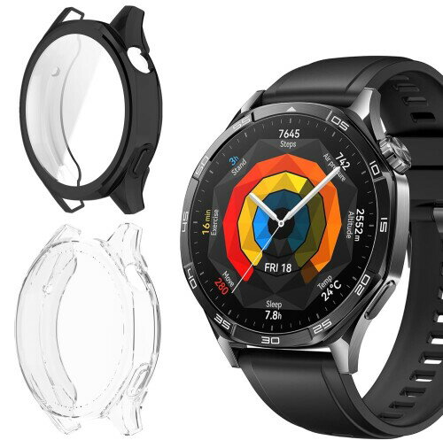 Ankersaila対応 Huawei Watch GT5 46mm ケース カバー TPU 全面保護 カバー 軽量 耐衝撃性 擦り傷防止 高透過率 脱着簡単 (黒+透明)