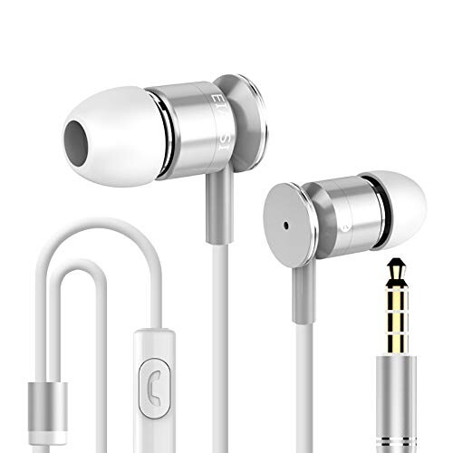 マイク付きヘッドフォン マイク付きサブウーファー有線ヘッドセット カナル型 ハイレゾイヤフォン カナル型イ ステレオイヤホン 通話 対応 3.5 mm iPhone/iPad/PC/Android (白い)
