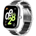 Lamsaw for Redmi watch 4 スマートウォッチ バンド, ステンレス製 三株メタル 時計ベルト 金属交換バンド 長さ調整器具付き Redmi watch4 スマートウォッチに対応 (シルバー&ブラック)