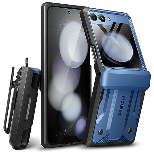 Tongate Samsung Galaxy Z Flip 5 ケース（2023） ［ヒンジ保護］［外画面保護器と隠し脚を内蔵］軍用級防振携帯ケース ベルトクリップ ブルー
