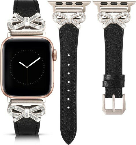 コンパチブル Apple Watch バンド アップルウォッチベルト レザー 交換ベルトFor AppleWatch Series Ultra2/Ultra/9/8/7/6/5/4/3/2/1/SE2/SE レディース 本革 蝶ネクタイ柄 キラキラ 長さ調整…