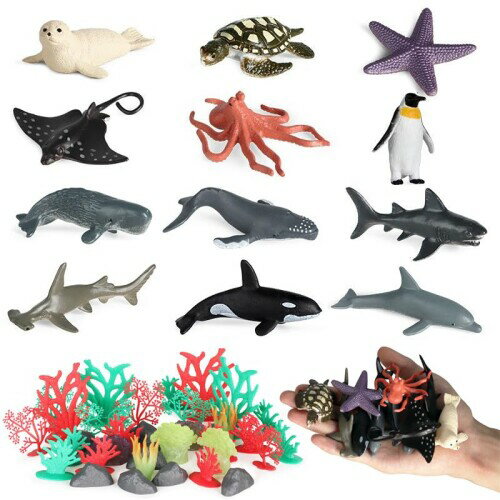 AAGWW リアルな極地海洋動物モデル おもちゃのセット ミニフィギュア モデルおもちゃ イルカ クジラ サンゴ 種類が多様である（デザイン：海洋動物12キット+キット32キット）