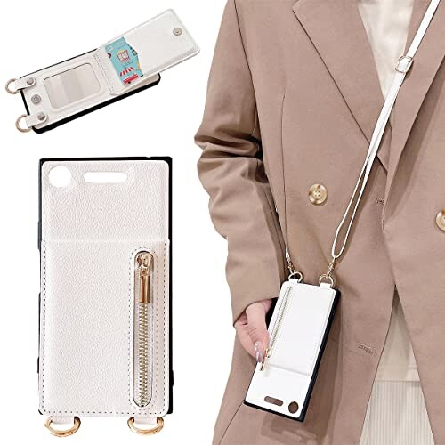 Xperia XZ1 ケース 高質レザー Xperia XZ1 カバー 肩掛け 首かけ 斜めがけ SO-01K ケース ショルダー エクスペリア XZ1 ケース ミラーケース SOV36 ケース 便利 カードポケット スタンド機能 落ち着のサムネイル