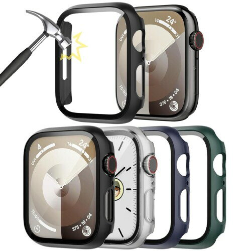 Apple Watch 用 ケース Series 9/8/7/SE/6/5/4/3/2/1 アップルウォッチ保護カバー 強化ガラス 一体型 PC素材 全面保護 超薄型 耐衝撃 高耐久 高透過率 指紋防止 傷防止 防水 装着簡単 (ブラック/クリ