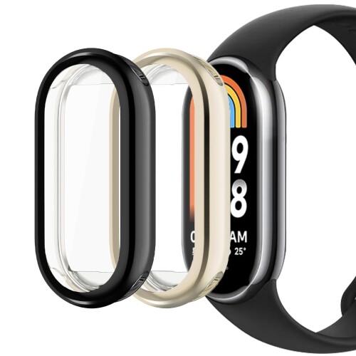 WUWOCJTPUケース 対応 Xiaomi Mi Band 8 全面保護 耐衝撃 超薄型 軽量 保護ケースカバー (黒/ライトゴールド)