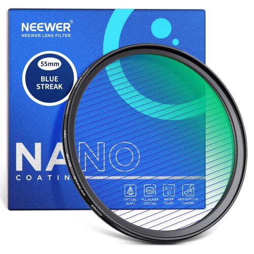NEEWER 55mmブルーストリークフィルター HD光学ガラス 360°回転可能 特殊効果レンズフィルター 28層マルチコーティング アルミ合金枠