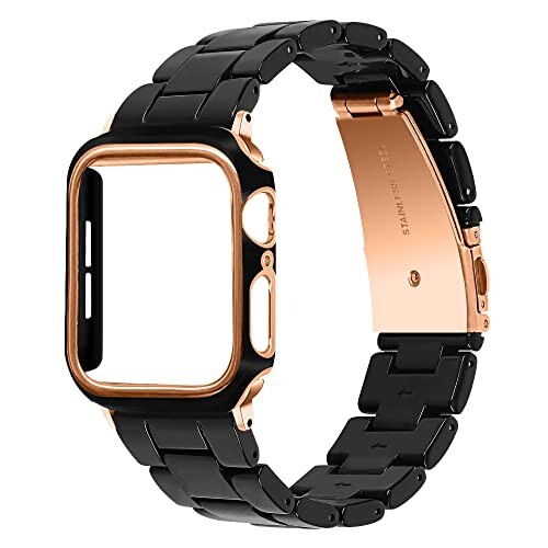 (Briever) コンパチブル Apple Watch バンド 樹脂ベルト 保護ケース付き コンパチブル iwatch 41mm 40mm 38mm 45mm 44mm 42mm 軽量 防水 一体型 アップルウォッチ用バンド シリーズ10/9/8/7/6/SE/5/4/3/2/1対応