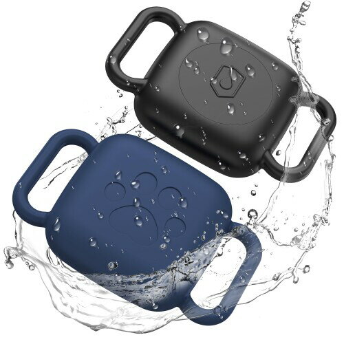 Tile Mate 2024用犬用首輪ホルダー、猫ペットネックレススポイト用防水シリコンケース、傷に強い防塵カバー、タイルトラッカー用、ブラック/ブルー