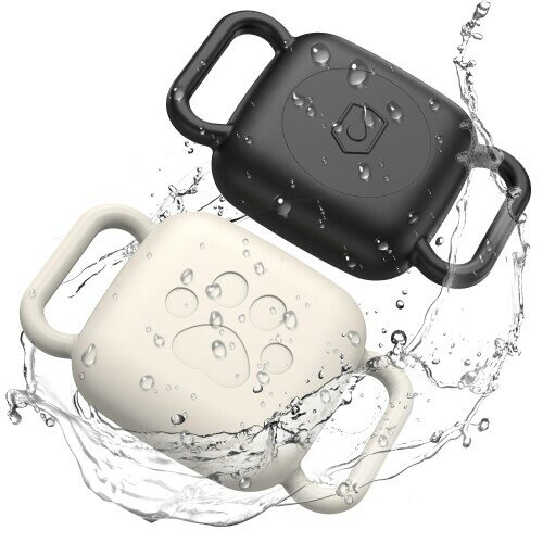 Tile Mate 2024用犬用首輪ホルダー 2個パック 防水シリコンケース 猫 ペット ネックレス スポイト用 傷に強い防塵カバー タイルトラッカー用 ブラック/オフホワイト