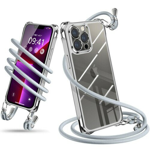 Zodiac - iPhone 13 Pro Max ケース ショルダー クリア スマホケース アイフォン13ProMax カバー 肩掛け 斜めかけ 縄掛けケース 耐衝撃 透明 TPU 薄型 軽量 携帯ケース 紐付き 斜めがけ 織りストラップ付き