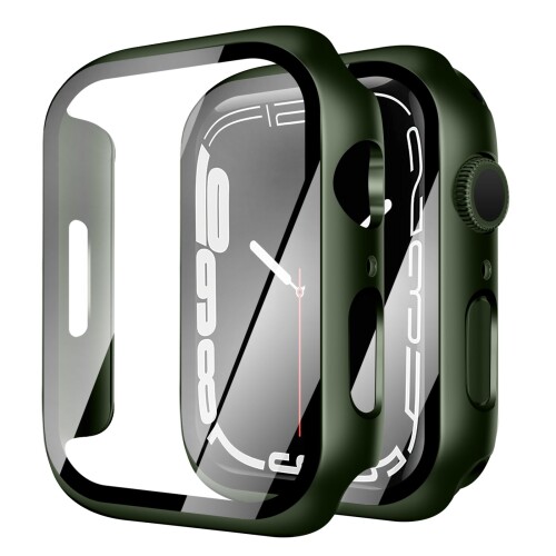 YUGYUG 対応 アップルウォッチ カバー Series 9/8/7 アップルウォッチ ケース PC素材 Apple Watch ケース ガラスフィルム 一体型 日本旭硝子材 二重構造 Apple Watch カバー 全面保護 強化ガラス キズ(2.0)