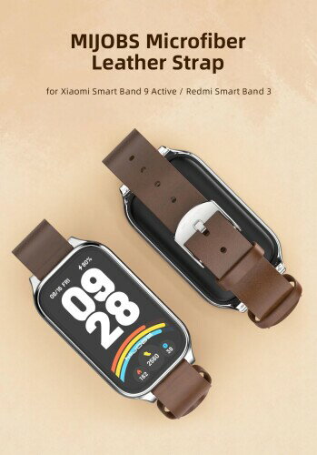 (MIJOBS) Xiaomi Smart Band 9 Active 換えバンド,Redmi Smart Band 3 レザーストラップ 長さ調節可能 柔らしい替えベルト 男女兼用 シャオミ Mi Band 9 Active 対応 交換バンド