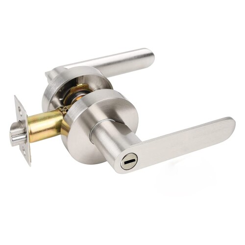 堅塁金物 ドアノブ 鍵なし 銀 レバーハンドル プライバシー機能錠 浴室 書斎 個室に適用 室内側から施..