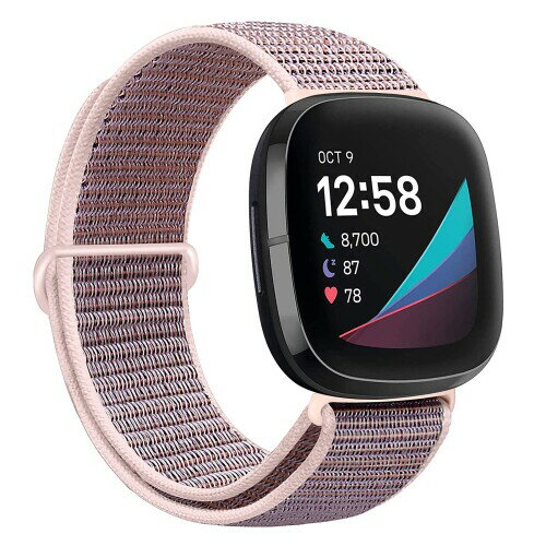 楽天まばし商店コンパチブル Fitbit versa 3/Fitbit Sense バンド、ナイロンスポーツバンドブレスレット通気性調節可能な軽量交換ストラップリストバンドアクセサリ （ピンク）