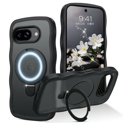 (ウェーブ&スタンド)GUAGUA Google Pixel 9A ケース クリア ウェーブ ピクセル 9a ソフト TPU うねうね ケース マット 人気 韓国 耐衝撃 超軽量 薄型 おしゃれ 黄ばみなし スマホケース pixel9a ワイ