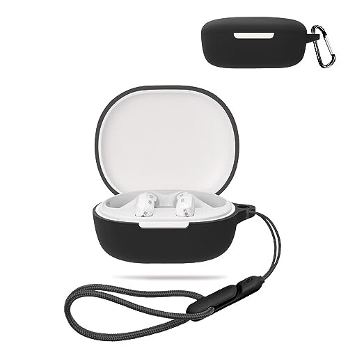 Redmi Buds 4 Lite 用 ケース カバー ワイヤレス イヤーホン シリコン 保護ケース （カラビナ付き+ストラップ付き ） 落下防止 キズ防止 耐衝撃 装着充電可能 防水 防塵 (ブラック)