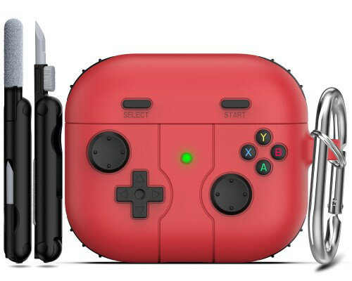 楽天まばし商店RFUNGUANGO AirPods 第 3 世代ケースカバー キーチェーン付き、ゲームプレーヤーデザイン、子供、ティーンエイジャー、女性、男性向け、AirPods Gen 3 充電ケース用ソフトシリコンケース - レッ
