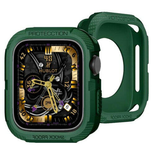 UIUIKA Apple Watch ケース 49mm アップルウォッチ TPU 保護ケース「メカニカルさ」カーボンろう付けパターン 落下 衝撃 吸収 すり傷 防止 耐衝撃 米軍 MIL規格（49mm,グリーン)