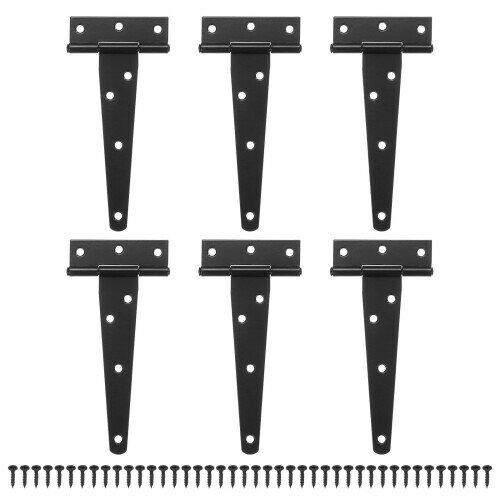 M METERXITY 6パックのアイアンTストラップシェッドドアヒンジ 5 "の納屋のドアゲートヒンジ 木製フェンス/ヤード/納屋のドア用のツィーヒンジたんぞうハードウェア (ブ ラ ック)