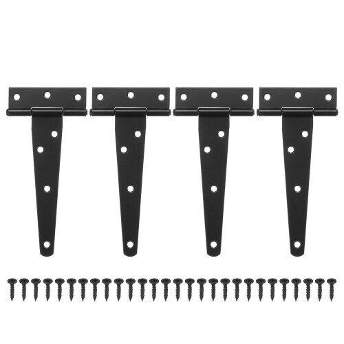 M METERXITY 4個入りのアイアンTストラップシェッドドアヒンジ 5 "の納屋のドアゲートヒンジ 木製フェンス/ヤード/納屋のためのヒンジ付きワライトハードウェア(ブ ラ ック)