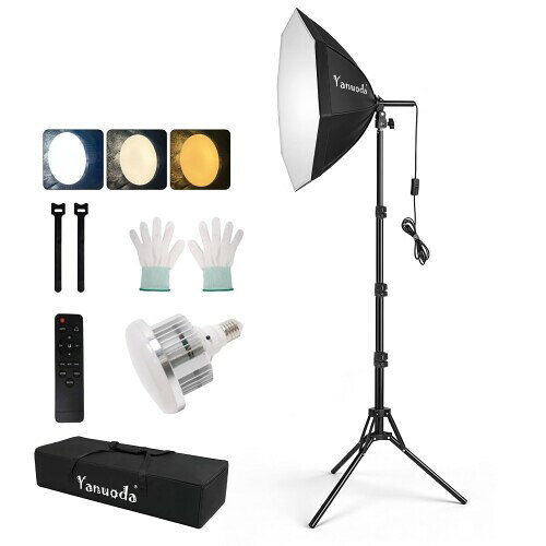 照明用ソフトボックス 50×50CM 折りたたみ式 八角形撮影用ライト 95W LED電球 3000...