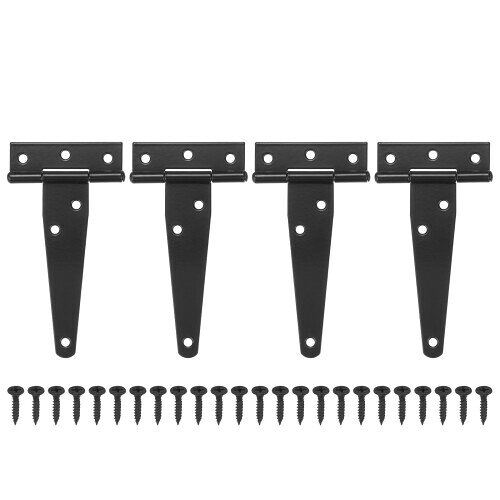 M METERXITY 4個入りのアイアンTストラップシェッドドアヒンジ 4 "の納屋のドアゲートヒンジ 木製フェンス/ヤード/納屋のためのヒンジ付きのたんぞうハードウェア(ブ ラ ック)