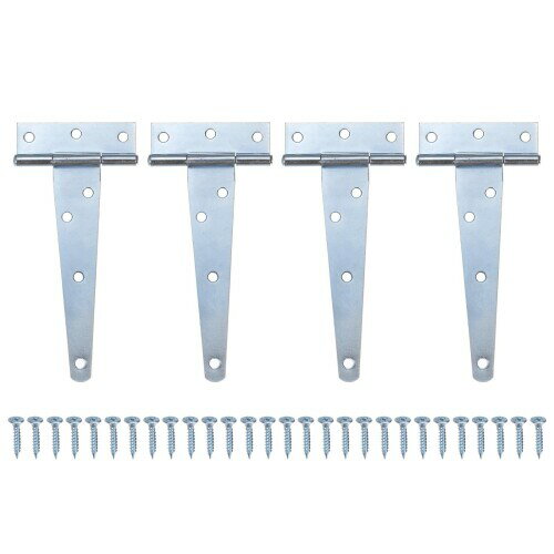 M METERXITY 4個入りのアイアンTストラップシェッドドアヒンジ 5 "の納屋のドアゲートヒンジ 木製フェンス/ヤード/納屋のためのヒンジ付きワイヤードハードウェア(ホワイト)